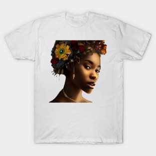 Black Woman in Flower Headdress T-Shirt